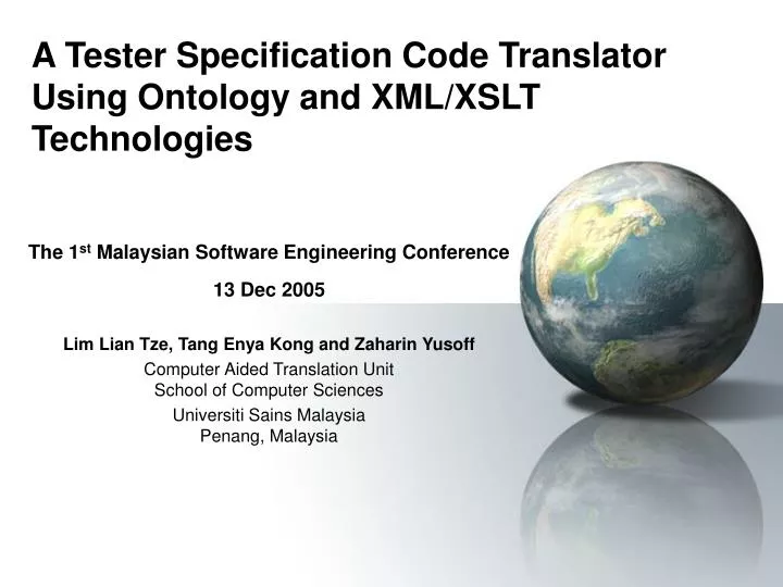 a tester specification code translator using ontology and xml xslt technologies