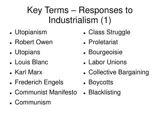 Key Terms – Responses to Industrialism (1)