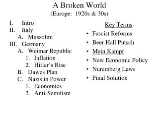 A Broken World (Europe: 1920s &amp; 30s)