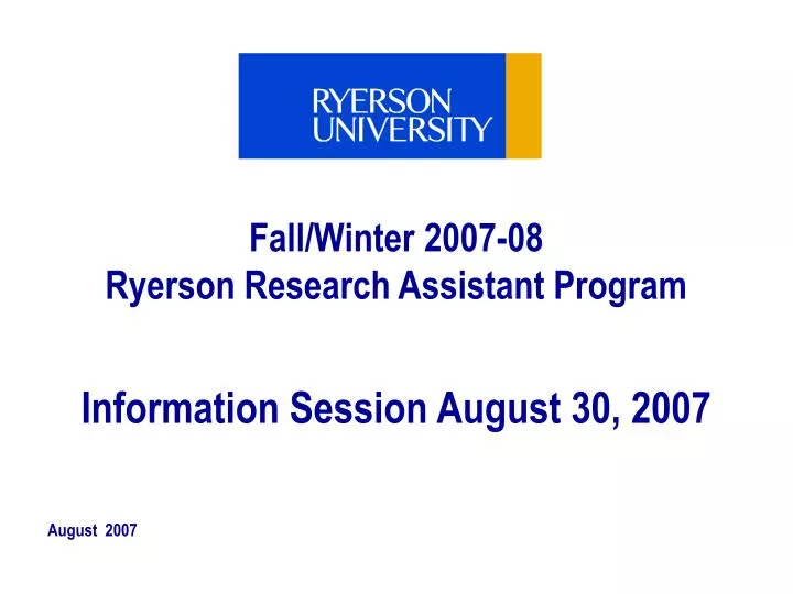 fall winter 2007 08 ryerson research assistant program