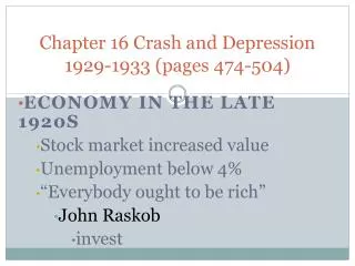 Chapter 16 Crash and Depression 1929-1933 (pages 474-504)