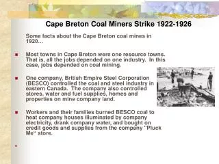 Cape Breton Coal Miners Strike 1922-1926