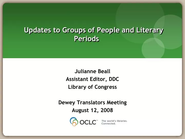 updates to groups of people and literary periods