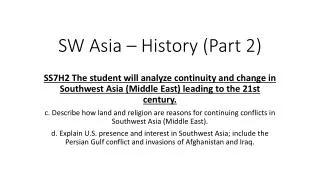 SW Asia – History (Part 2)
