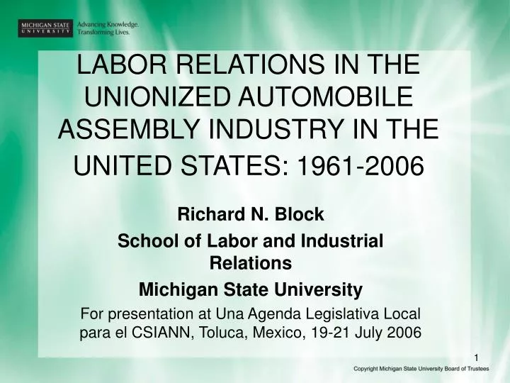 labor relations in the unionized automobile assembly industry in the united states 1961 2006