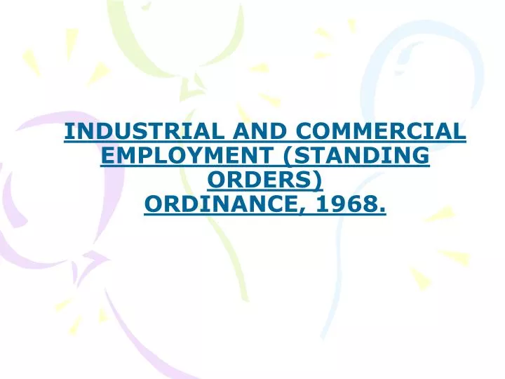 industrial and commercial employment standing orders ordinance 1968