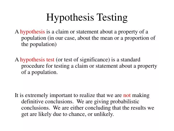 types of hypothesis testing slideshare