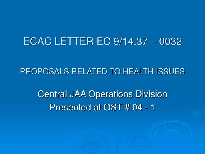 ecac letter ec 9 14 37 0032 proposals related to health issues