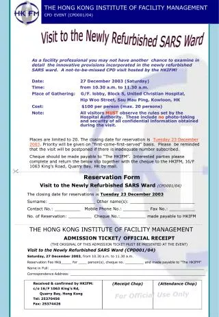 THE HONG KONG INSTITUTE OF FACILITY MANAGEMENT CPD EVENT (CPD001/04)