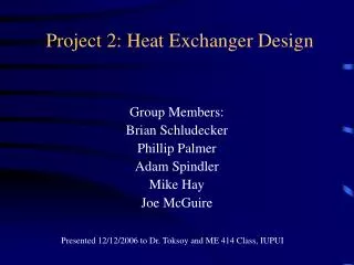 Project 2: Heat Exchanger Design