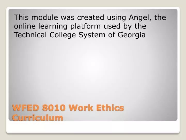 wfed 8010 work ethics curriculum