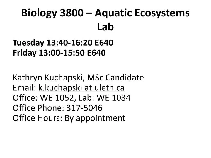 biology 3800 aquatic ecosystems lab