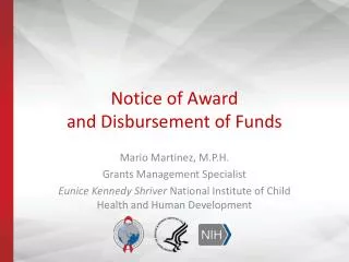 Notice of Award and Disbursement of Funds