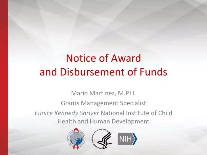 notice of award and disbursement of funds