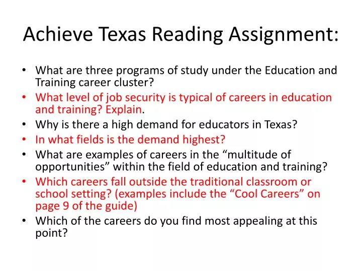 achieve texas reading assignment
