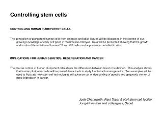 Controlling stem cells