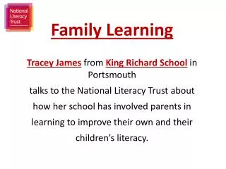 Family Learning Tracey James from King Richard School in Portsmouth