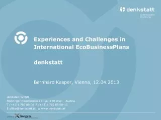 Experiences and Challenges in International EcoBusinessPlans denkstatt