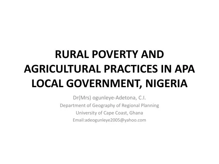 rural poverty and agricultural practices in apa local government nigeria