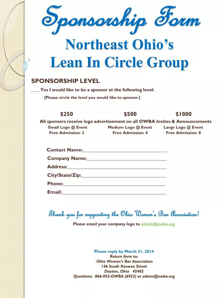 sponsorship form northeast ohio s lean in circle group