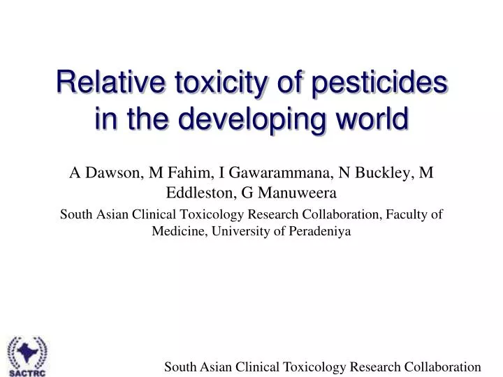 relative toxicity of pesticides in the developing world
