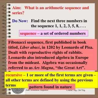 Aim: What is an arithmetic sequence and series?