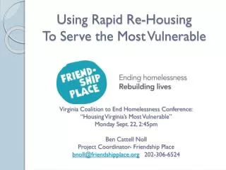 Using Rapid Re-Housing To Serve the Most Vulnerable