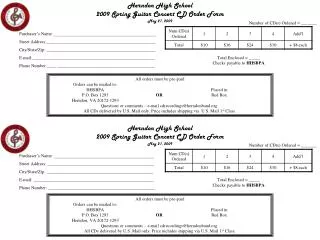 Herndon High School 2009 Spring Guitar Concert CD Order Form May 21, 2009