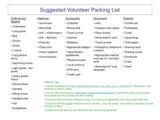 Suggested Volunteer Packing List