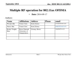 Multiple RF operation for 802.11ax OFDMA