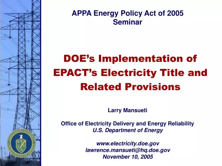 doe s implementation of epact s electricity title and related provisions