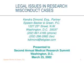 LEGAL ISSUES IN RESEARCH MISCONDUCT CASES