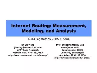 Internet Routing: Measurement, Modeling, and Analysis