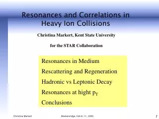 Resonances and Correlations in Heavy Ion C ollisions