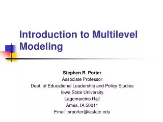 Introduction to Multilevel Modeling