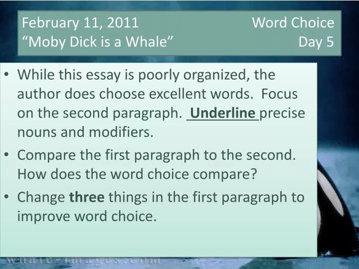february 11 2011 word choice moby dick is a whale day 5