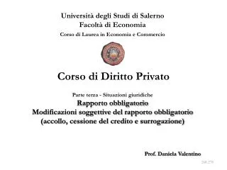 Università degli Studi di Salerno Facoltà di Economia Corso di Laurea in Economia e Commercio