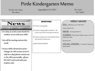 Pirtle Kindergarten Memo September 9-13, 2013