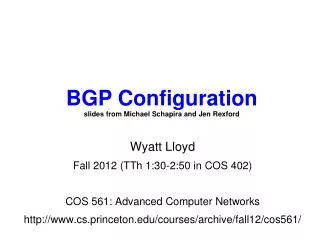 Wyatt Lloyd Fall 2012 (TTh 1:30-2:50 in COS 402) COS 561: Advanced Computer Networks