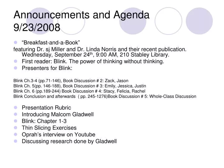 announcements and agenda 9 23 2008