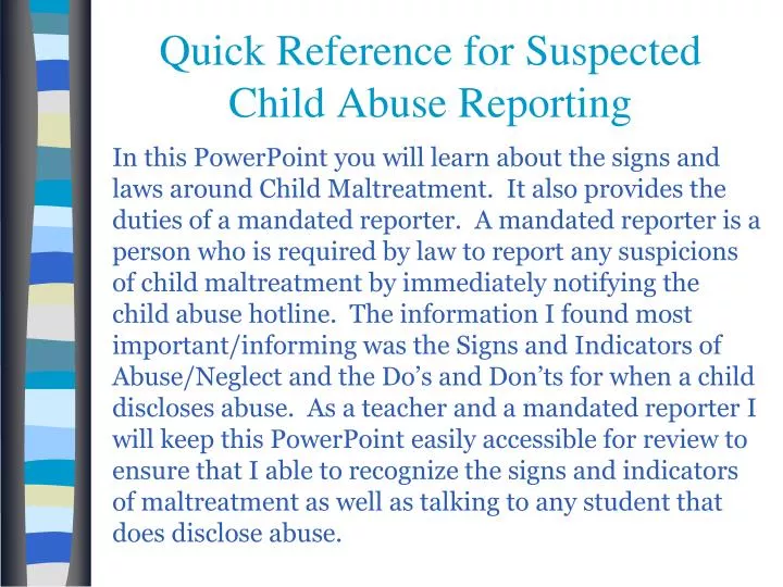 quick reference for suspected child abuse reporting