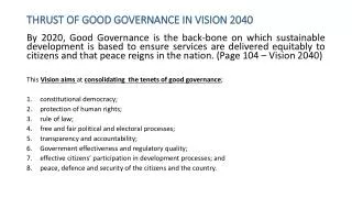 THRUST OF GOOD GOVERNANCE IN VISION 2040