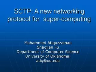 SCTP: A new networking protocol for super-computing