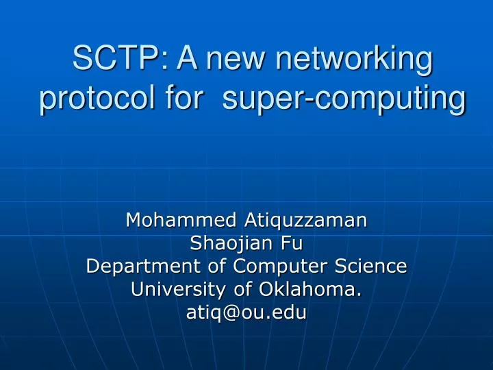 sctp a new networking protocol for super computing
