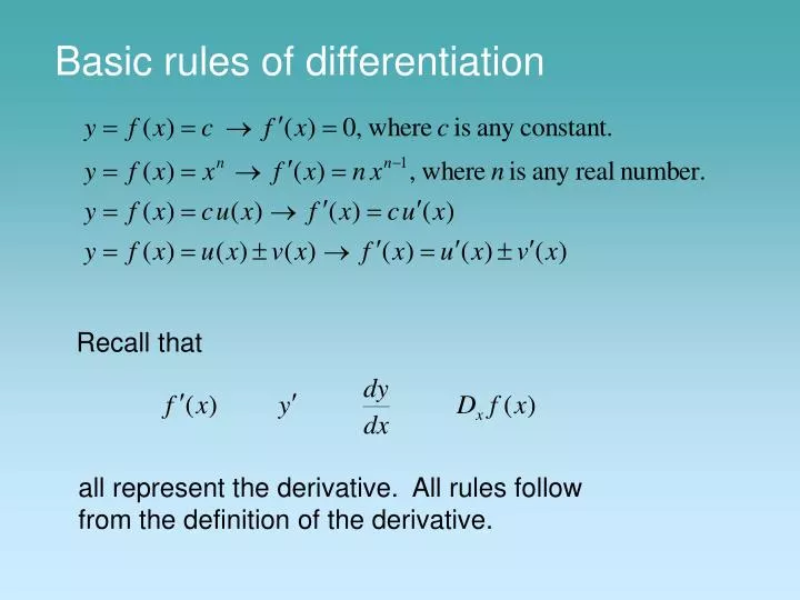 PPT - Basic rules of differentiation PowerPoint Presentation, free ...