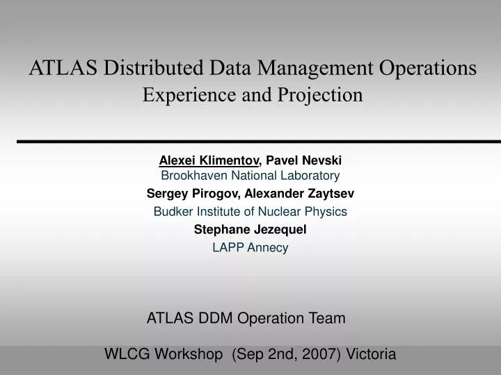 atlas distributed data management operations experience and projection