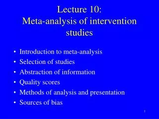 Lecture 10: Meta-analysis of intervention studies