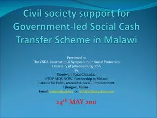 Civil society support for Government-led Social Cash Transfer Scheme in Malawi