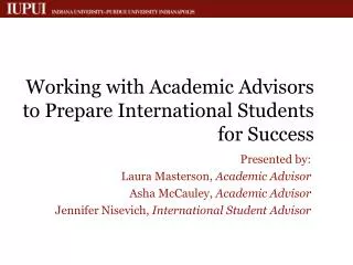 Working with Academic Advisors to Prepare International Students for Success