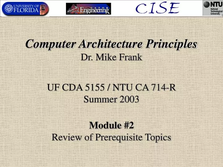computer architecture principles dr mike frank